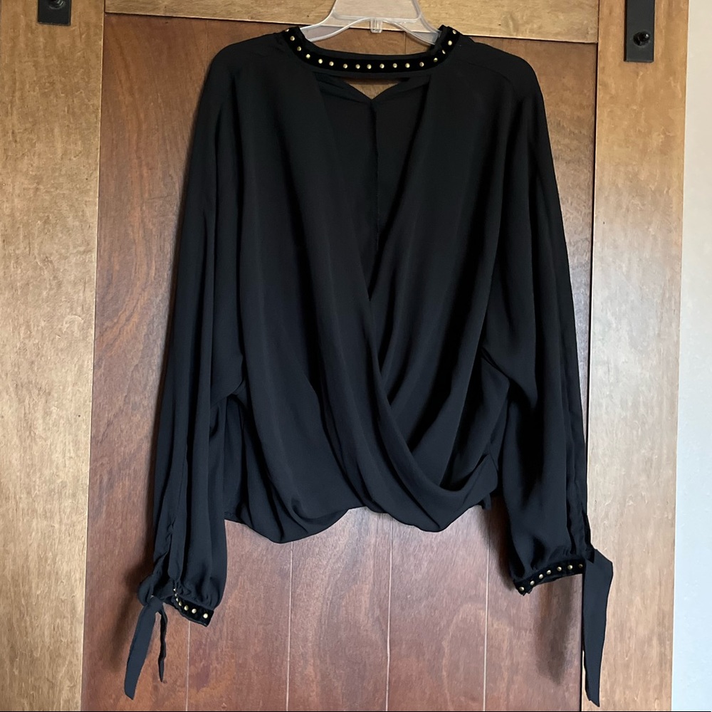 Boutique Black Choker Deep V Neck Shirt!